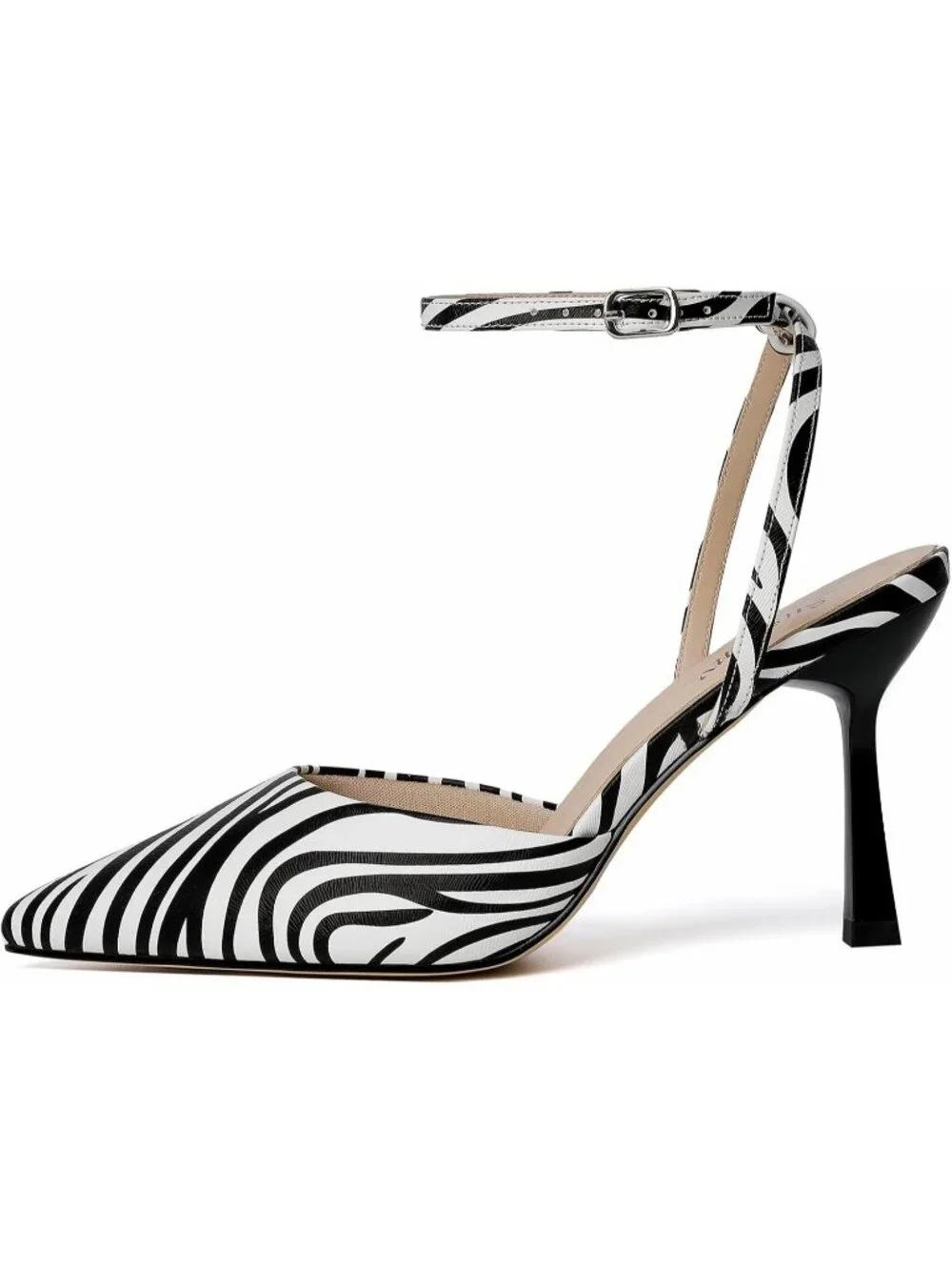 Women's Zebra Elegant Closed Pointed Toe Strappy Stiletto Pumps Dressy Shoes